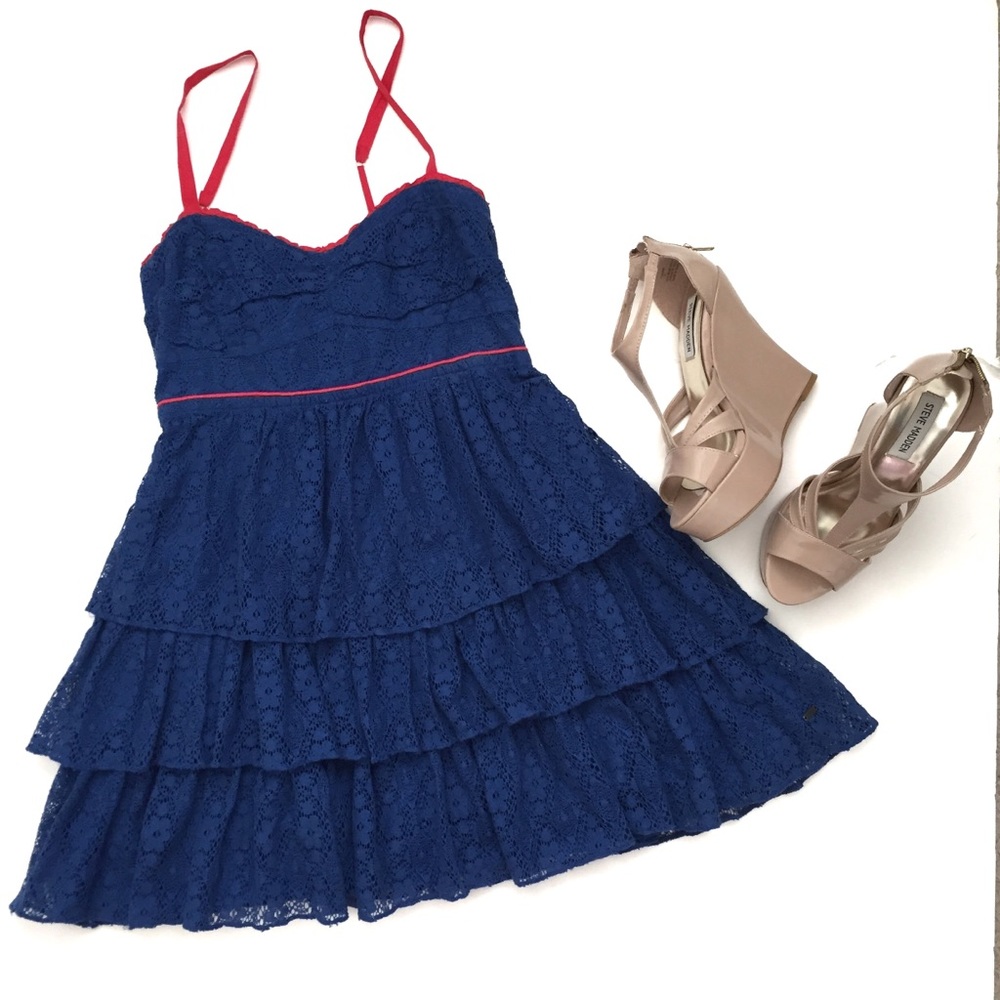 HOLLISTER BLUE LACE WITH RUFFLES SUMMER DRESS